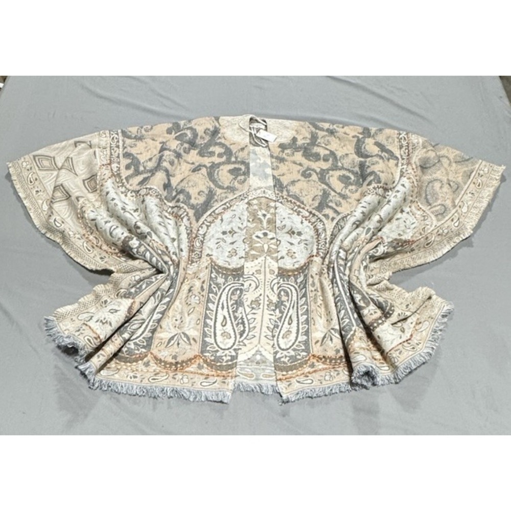 World Market Tapestry Cape Poncho One Size Boho Fringe Open Armholes NWT